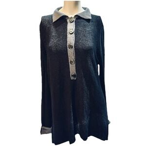 ❄️🎄 LIBRETTO NYC Vintage 90s Metallic Black Silver Lurex Sweater Made USA | XL